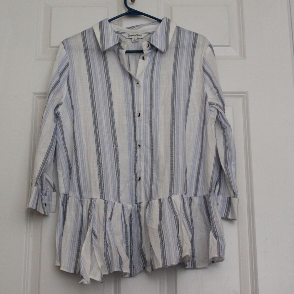 Davi & Dani Linen Tunic Top Stripes Minimalist Beach Coastal Cowgirl Euro SUmmer